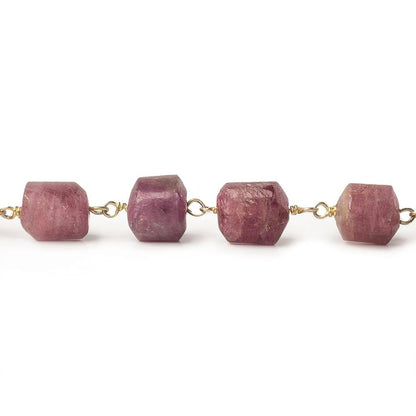 6x6-9x7mm Rubellite Tourmaline Plain Cylinder Tube Vermeil Chain