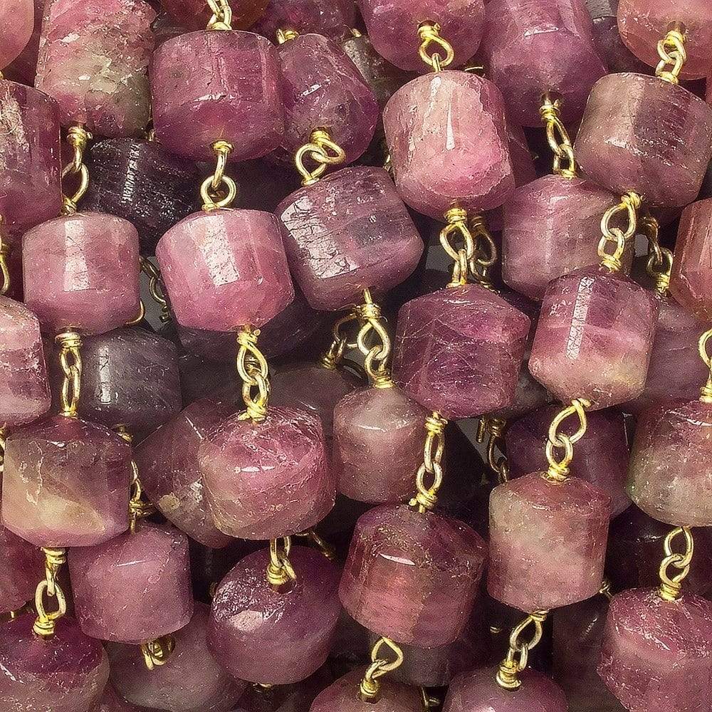 6x6-9x7mm Rubellite Tourmaline Plain Cylinder Tube Vermeil Chain