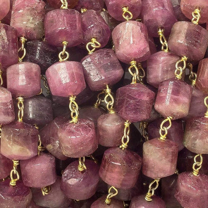 6x6-9x7mm Rubellite Tourmaline Plain Cylinder Tube Vermeil Chain