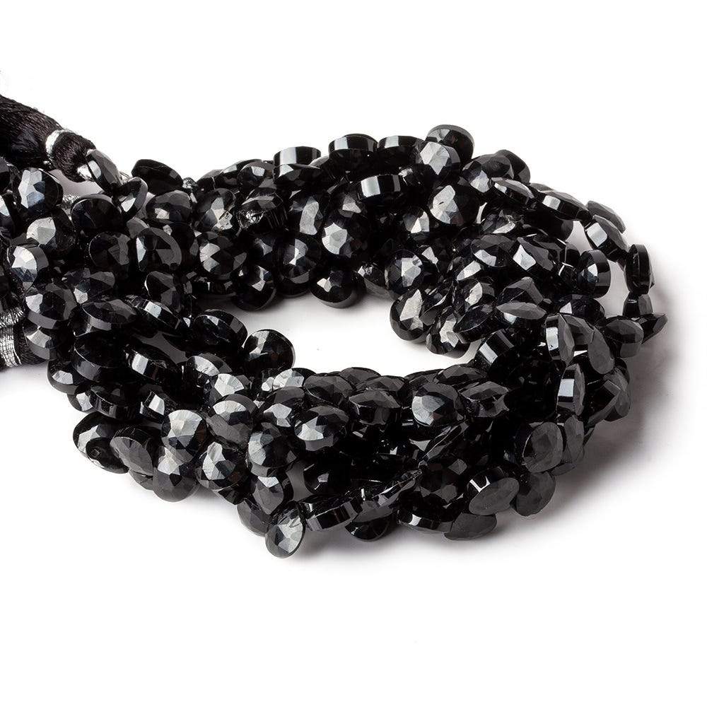 6x6mm Black Spinel faceted hearts 8 inch 55 beads
