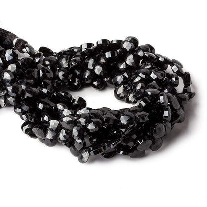6x6mm Black Spinel faceted hearts 8 inch 55 beads
