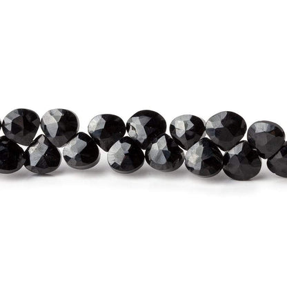 6x6mm Black Spinel faceted hearts 8 inch 55 beads
