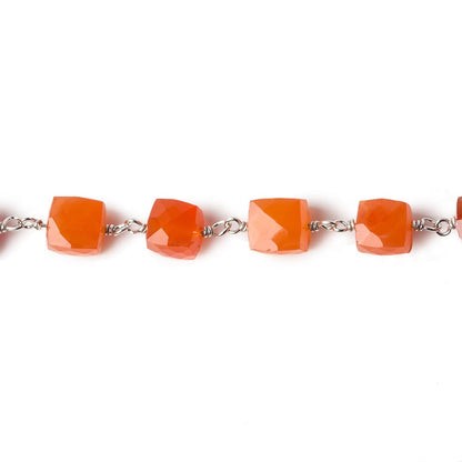 6x6mm Carnelian faceted cube Silver .925 Chain by the foot 26 pcs