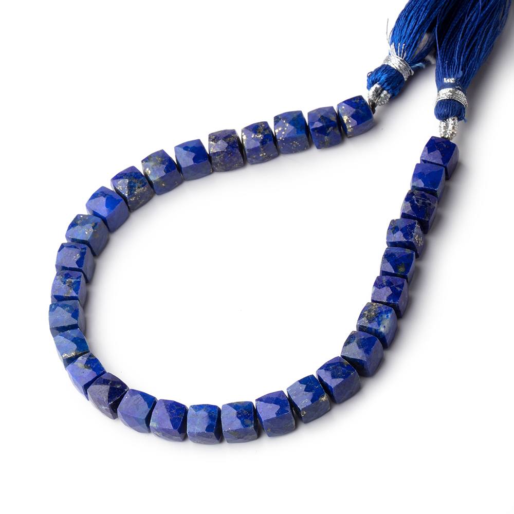 6x6mm Lapis Lazuli faceted cubes 8 inch 33 beads AA