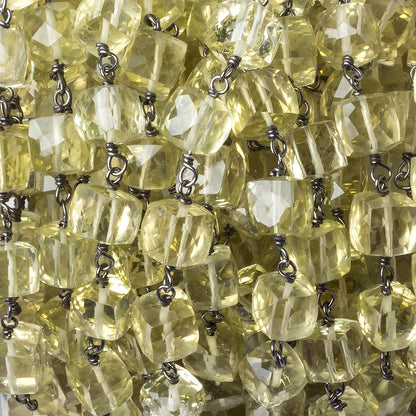 6x6mm Lemon Quartz faceted cube Black Gold plated .925 Silver Chain by the foot 26 pcs