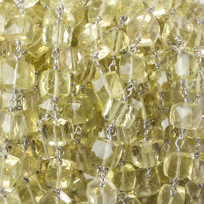 6x6mm Lemon Quartz faceted cube Silver .925 Chain by the foot 26 pcs