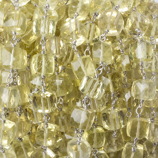 6x6mm Lemon Quartz faceted cube Silver .925 Chain by the foot 26 pcs