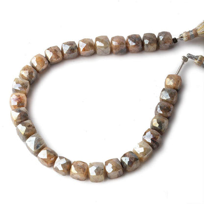 6x6mm Mystic Mocha Brown Sapphire faceted cube beads 8 inch 32 pieces