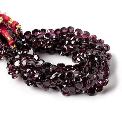 6x6mm Rhodolite Garnet Bevel & Pavilion Faceted Hearts 8 inch 72 Beads AAA