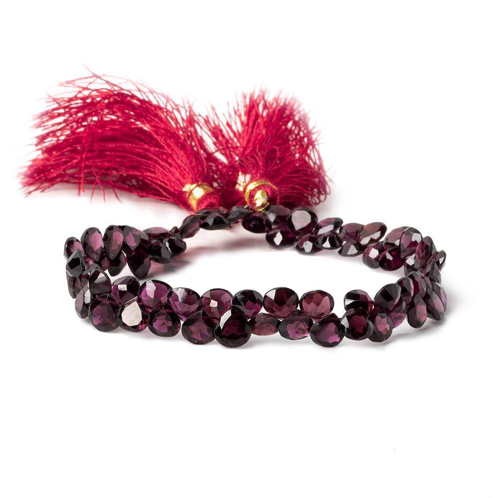 6x6mm Rhodolite Garnet Bevel & Pavilion Faceted Hearts 8 inch 72 Beads AAA