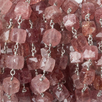 6x6mm Strawberry Quartz faceted cube Silver .925 Chain by the foot 26 pcs