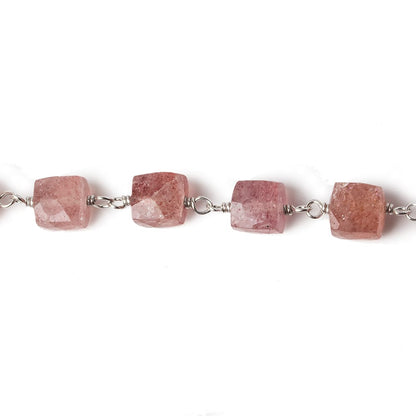 6x6mm Strawberry Quartz faceted cube Silver .925 Chain by the foot 26 pcs