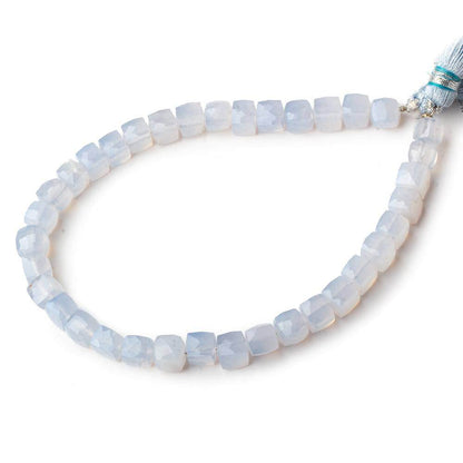 6x6mm Turkish Blue Chalcedony faceted cubes 8 inch 35 beads AA