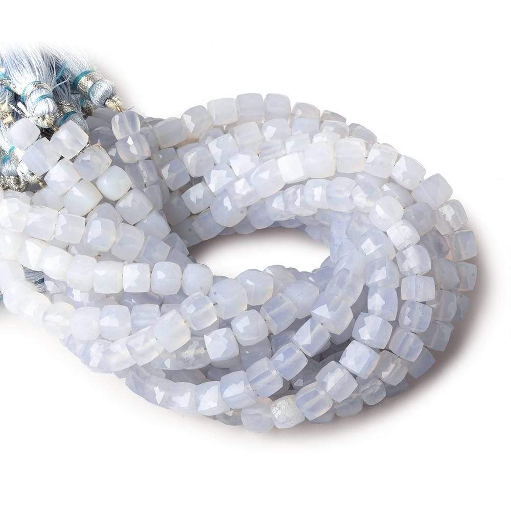 6x6mm Turkish Blue Chalcedony faceted cubes 8 inch 35 beads AA