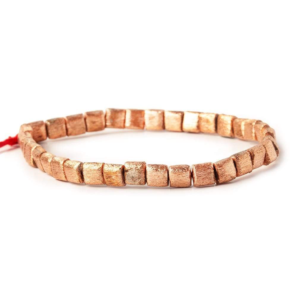 6x6x4mm Copper Flat Brushed Square 8 inches 32pcs/strand