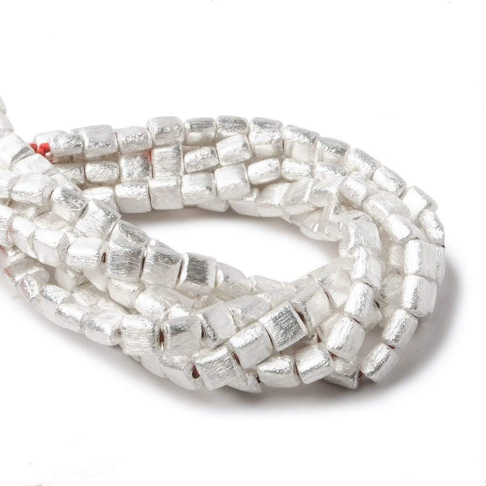 6mm Silver plated Brushed Square Beads 8 inch 32 pieces
