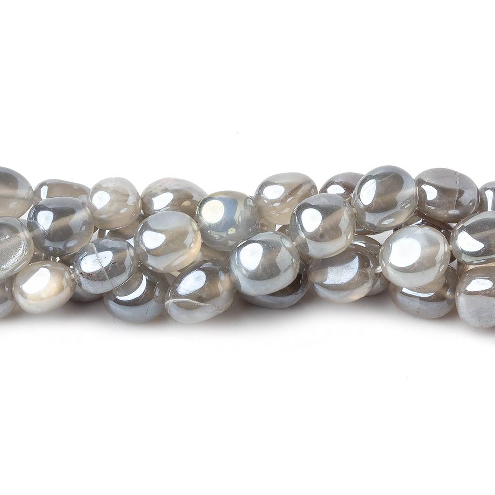 6x7-9x7mm Silver Mystic Platinum Grey Moonstone plain nuggets 16 inch 51 beads