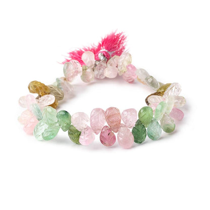 7-10mm Afghani Tourmaline Carved Pear Beads 7.5 inch 57 pieces AA