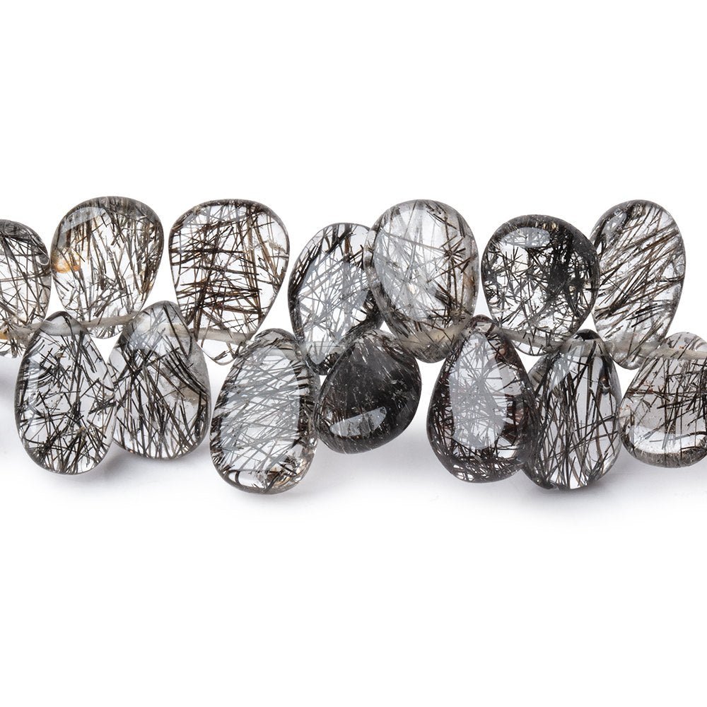 7-10mm Black Tourmalinated Quartz Plain Pear Beads 7.5 inch 60 pieces