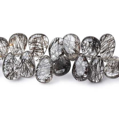 7-10mm Black Tourmalinated Quartz Plain Pear Beads 7.5 inch 60 pieces