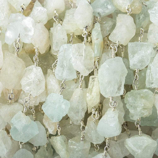 7-10mm Multi Beryl chip nugget Silver plated Chain by the foot