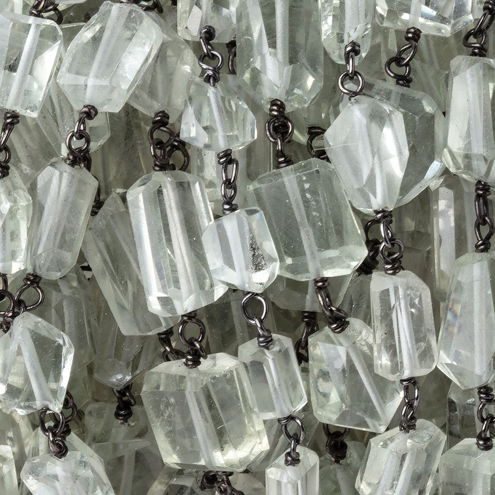 7-10mm Prasiolite Faceted Nuggets on Black Gold over .925 Silver Chain