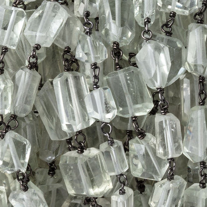 7-10mm Prasiolite Faceted Nuggets on Black Gold over .925 Silver Chain