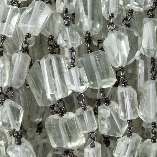 7-10mm Prasiolite Faceted Nuggets on Black Gold over .925 Silver Chain