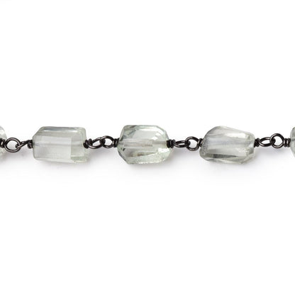 7-10mm Prasiolite Faceted Nuggets on Black Gold over .925 Silver Chain