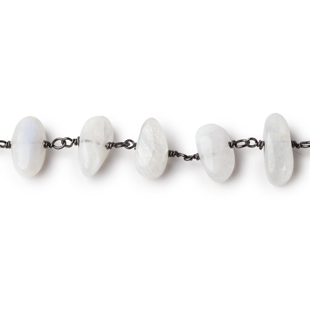 7-10mm Rainbow Moonstone Plain Nuggets on Black Gold over .925 Silver Chain