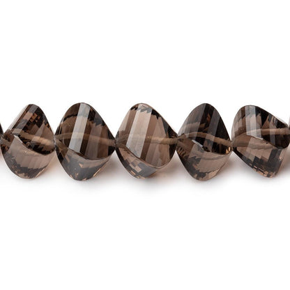 7-10mm Smoky Quartz Faceted Twist Beads 16 inch 47 pieces