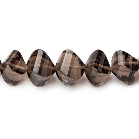 7-10mm Smoky Quartz Faceted Twist Beads 16 inch 47 pieces