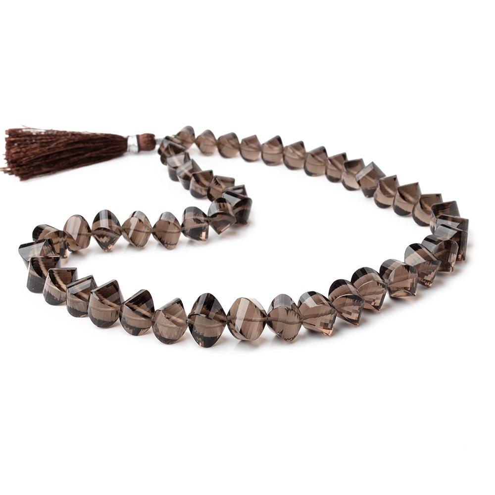 7-10mm Smoky Quartz Faceted Twist Beads 16 inch 47 pieces