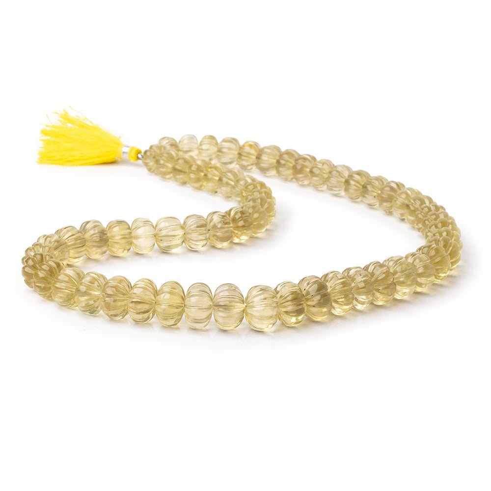 7-12.5mm Lemon Quartz Hand Carved Melon Rondelles 17 inch 59 Beads AA