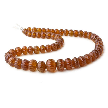 7-14mm Hessonite Garnet hand carved Melon rondelles 16 inch 57 beads AA Grade