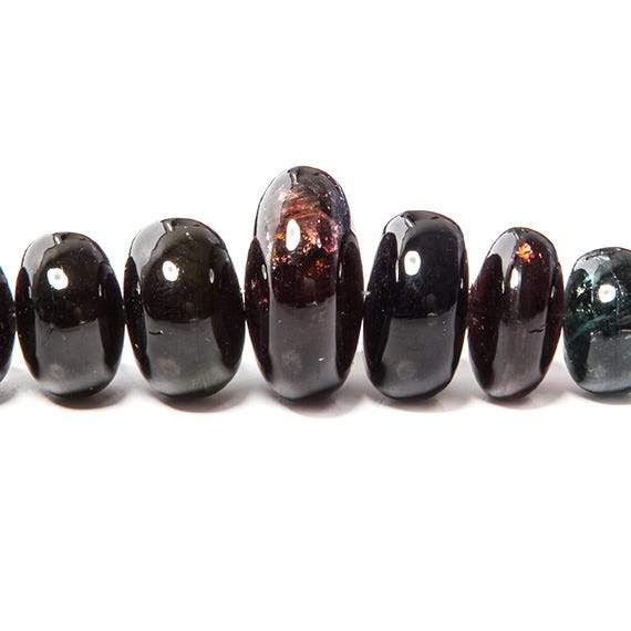 7-17mm Dark Blue & Green Tourmaline plain rondelle Beads 15 inch 63 pieces