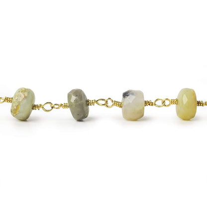 7-7.5mm Blue Peruvian Opal faceted rondelle Gold Chain by the foot 26 pieces