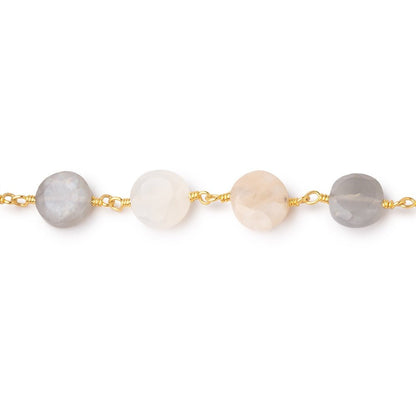7-7.5mm Multi Color Moonstone Faceted Coins Gold plated Chain