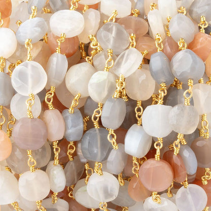 7-7.5mm Multi Color Moonstone Faceted Coins Gold plated Chain