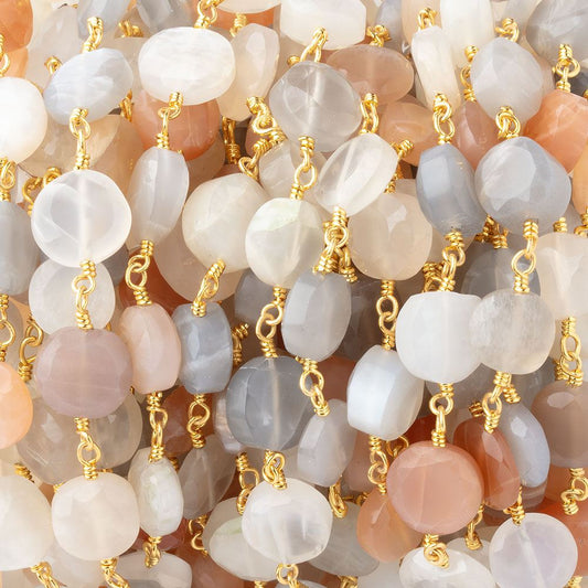 7-7.5mm Multi Color Moonstone Faceted Coins Gold plated Chain