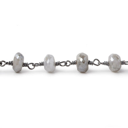 7-7.5mm Mystic Platinum Grey Moonstone faceted rondelle Black Gold Chain by the foot 24 pcs