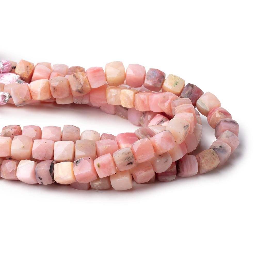 7-7.5mm Pink Peruvian Opal Faceted Cube Beads 7.75 inch 25 pieces