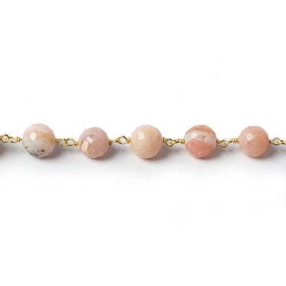 7-7.5mm Pink Peruvian Opal Faceted Round with Vermeil Chain by the foot 26 pieces