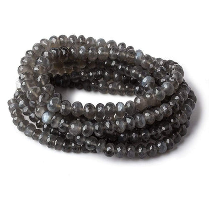 7-7.5mm Platinum Grey Moonstone Faceted Rondelles 16 inch 78 beads A