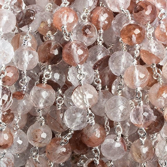 7-8.5mm Ferrous Quartz faceted round .925 Silver Chain by the foot 23 beads
