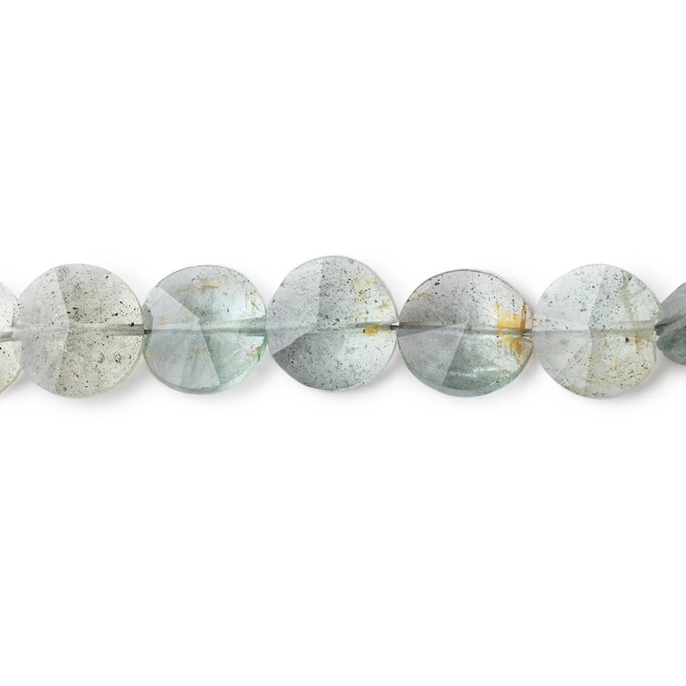 7-8.5mm Moss Aquamarine Fancy Faceted Coin Beads 15 inch 53 pieces