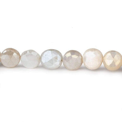 7-8.5mm Mystic Light Off White Moonstone faceted coins 14 inch 42 beads