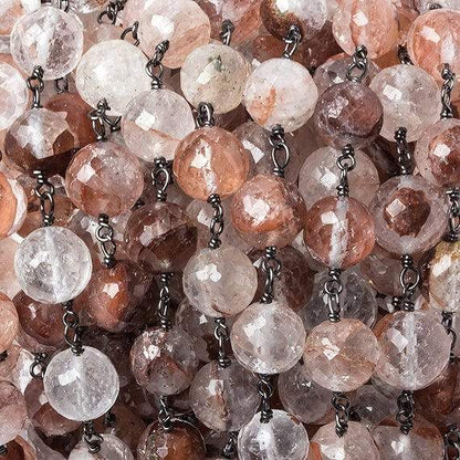 7-8.5mm Ferrous Quartz faceted round Black Gold .925 Chain by the foot 23 beads