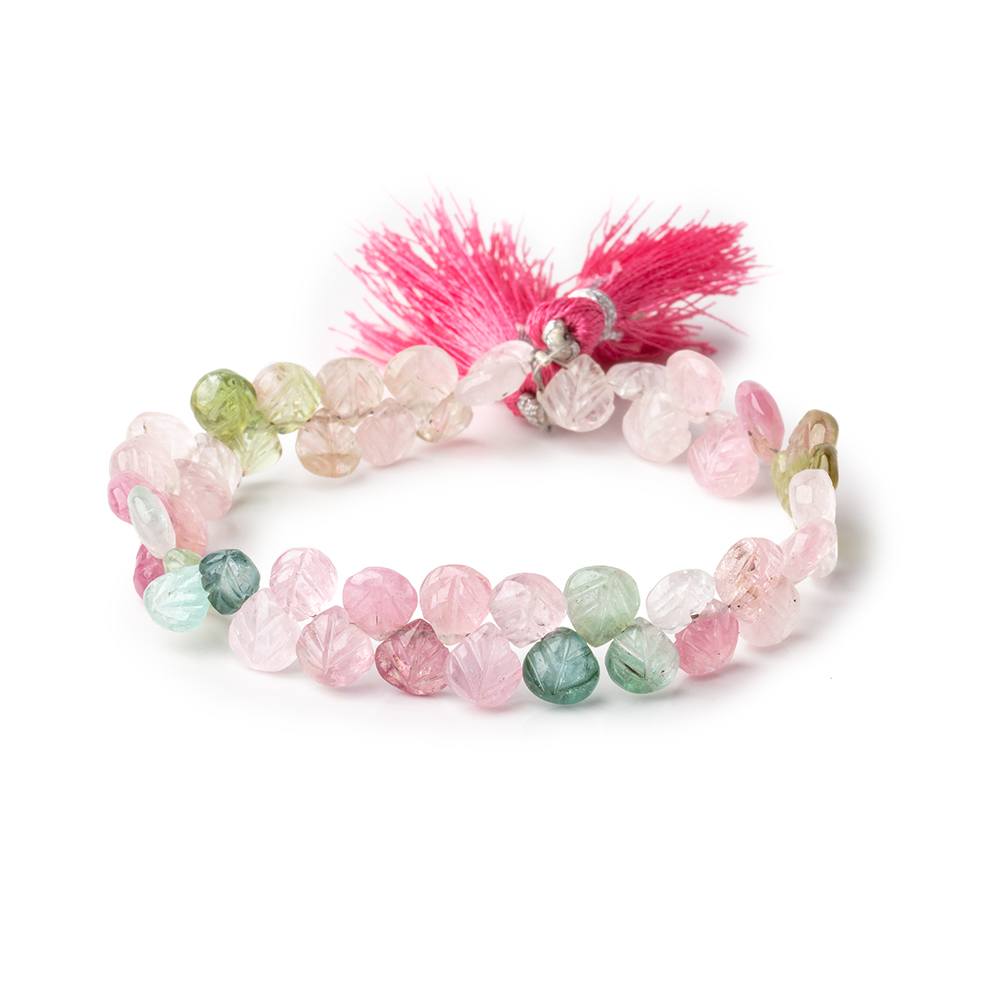 6.5mm Afghani Tourmaline Carved Heart Beads 7.5 inch 50 pieces AA