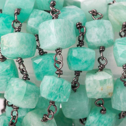7-8mm Amazonite faceted cube Black Gold plated Silver Chain by the foot